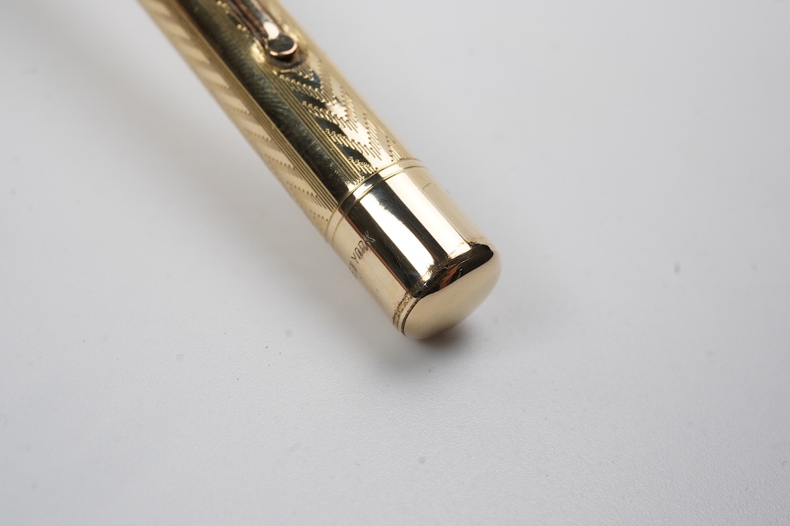 A Mabie Todd & Co. Swan gold filled lever filler, Made in USA with No.2 14ct. flexible nib